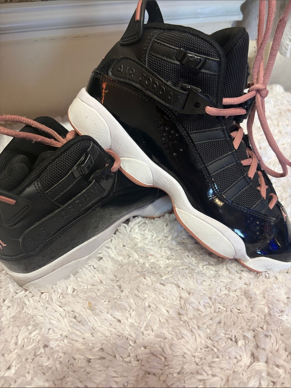 Jordan Kids Black and Pink High-Top Sneakers